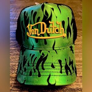 Von Dutch Green and Black Flame Hat